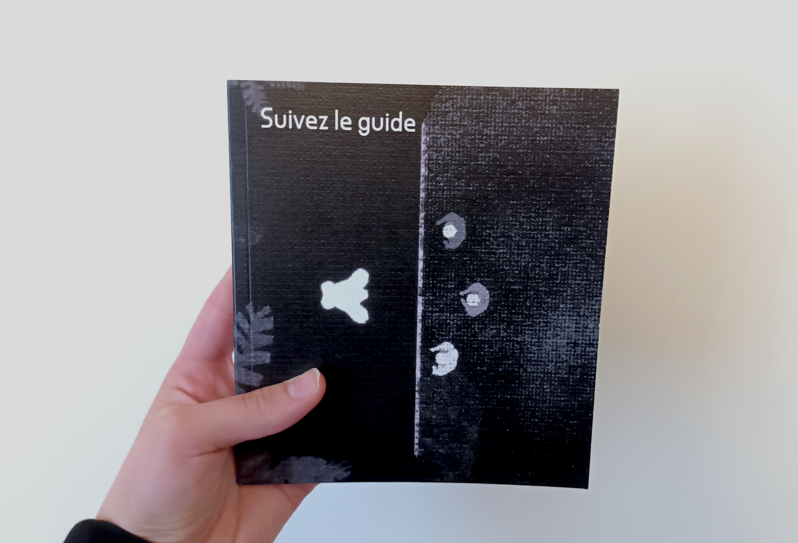 Photographie d'un petit livre carré femré sur lequel on peut lire Suivez le guide